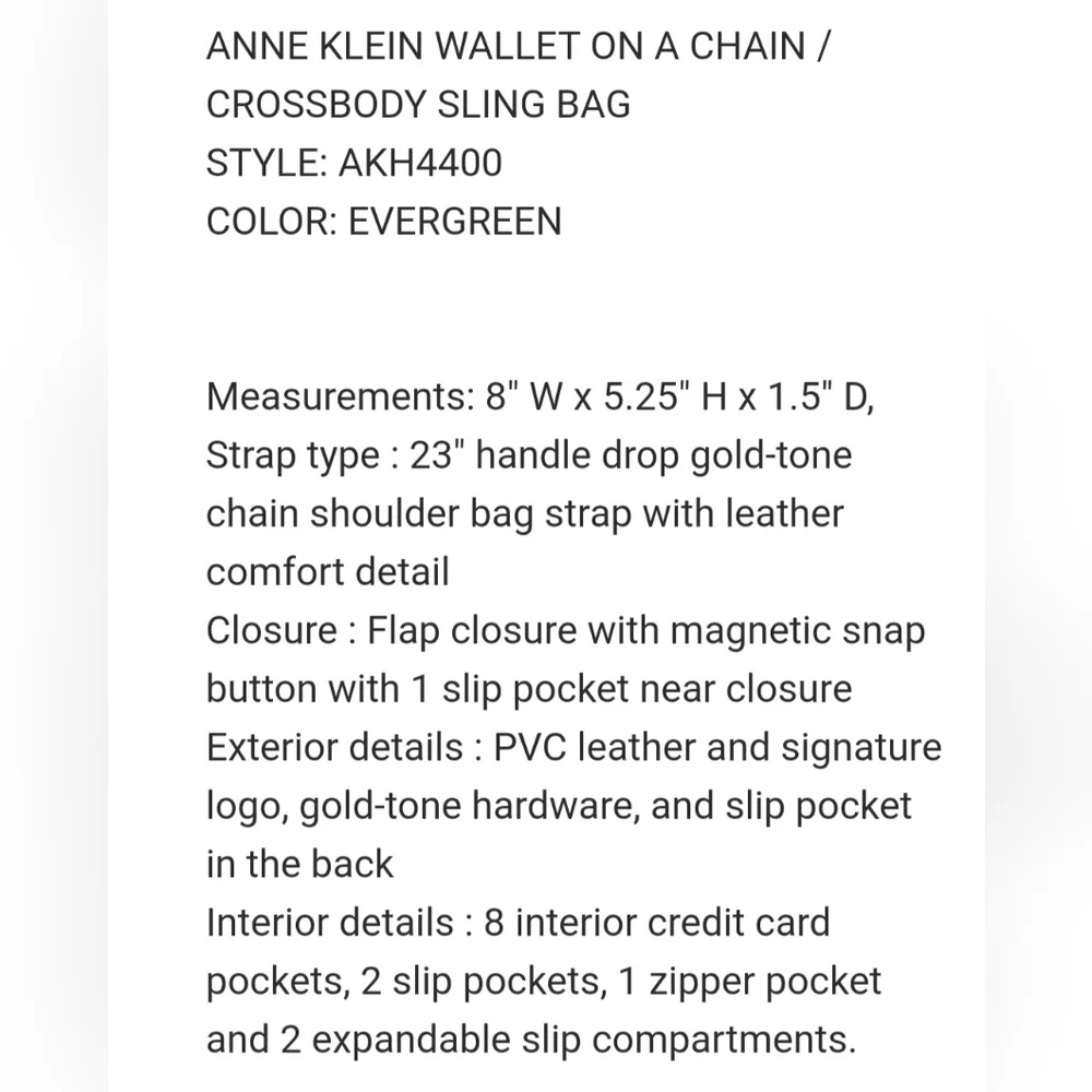 Anne Klein Logo Wallet On a Chain Crossbody NWT